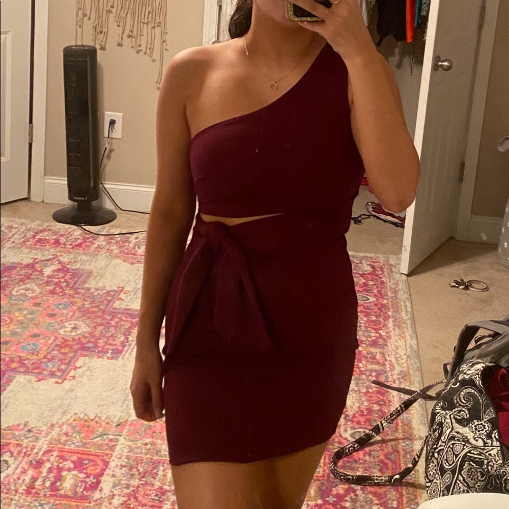 Maroon/Burgundy One Sleeve Dress by Blue Blush